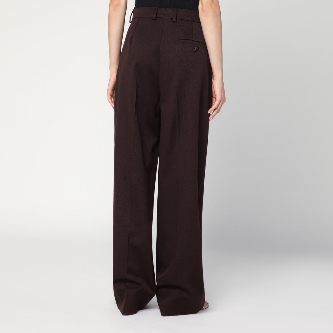 Stella McCartney Plum Wool Straight-Leg Trousers with Low-Rise and Crease Detail Brown