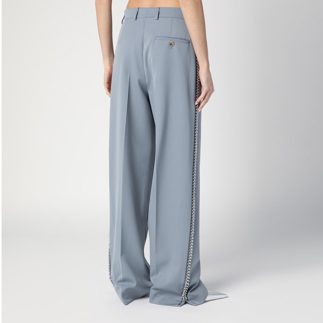 Stella McCartney Wide-Leg Falabella Chain-Detail Wool Trousers Grey