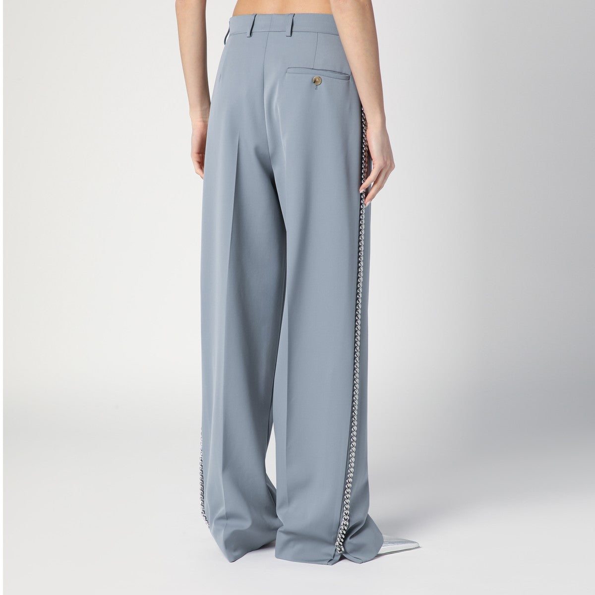 Stella McCartney Wide-Leg Falabella Chain-Detail Wool Trousers Grey
