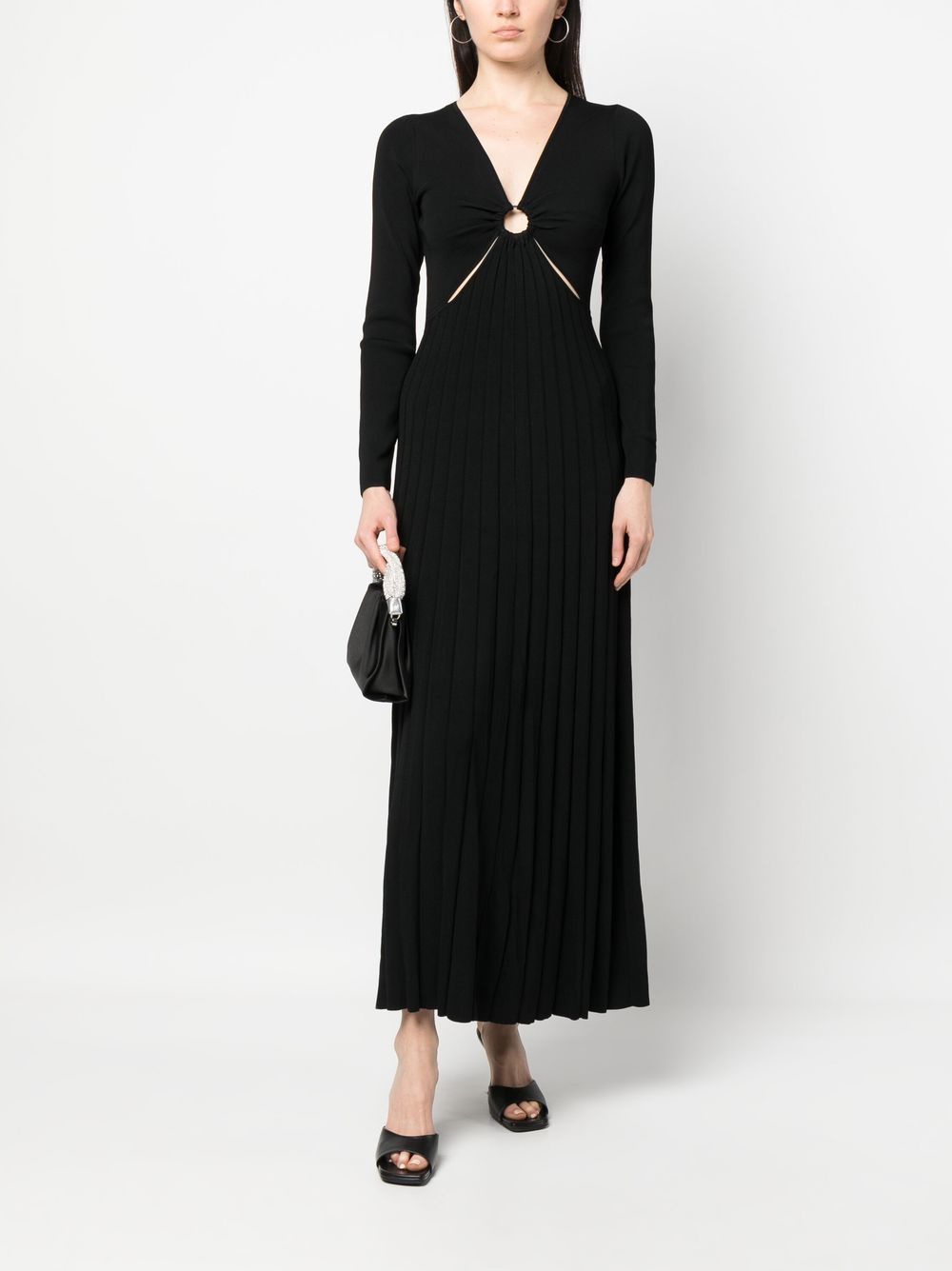 MMK Maxi Pleated Dress With Ring And Cut-out Detail Black