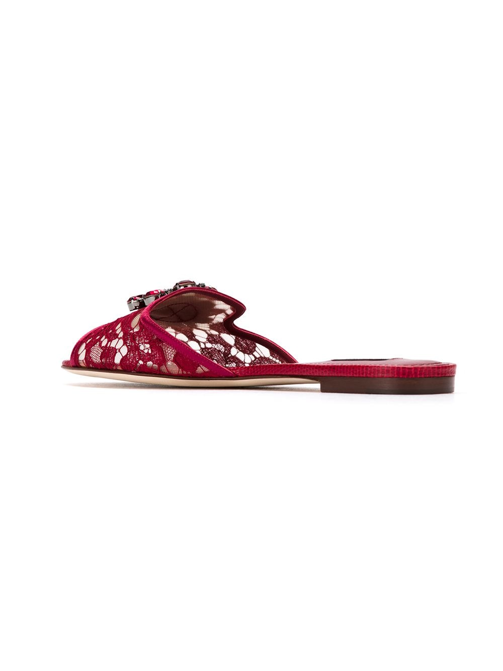 Dolce & Gabbana Bianca Lace Brooch-Detail Slides Red