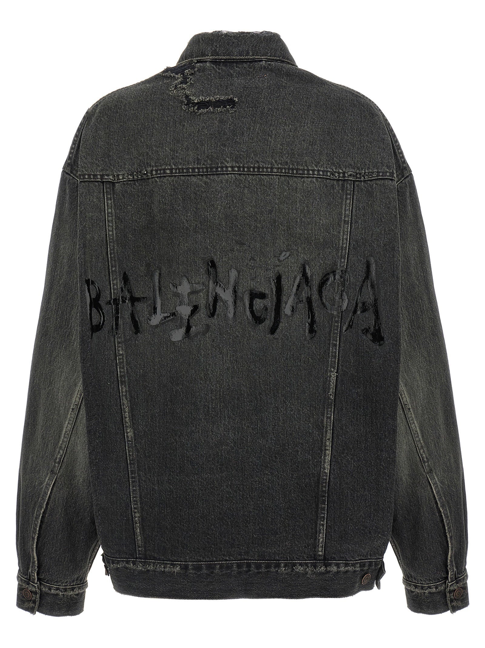 Balenciaga Denim Jacket With Used Effect Gray