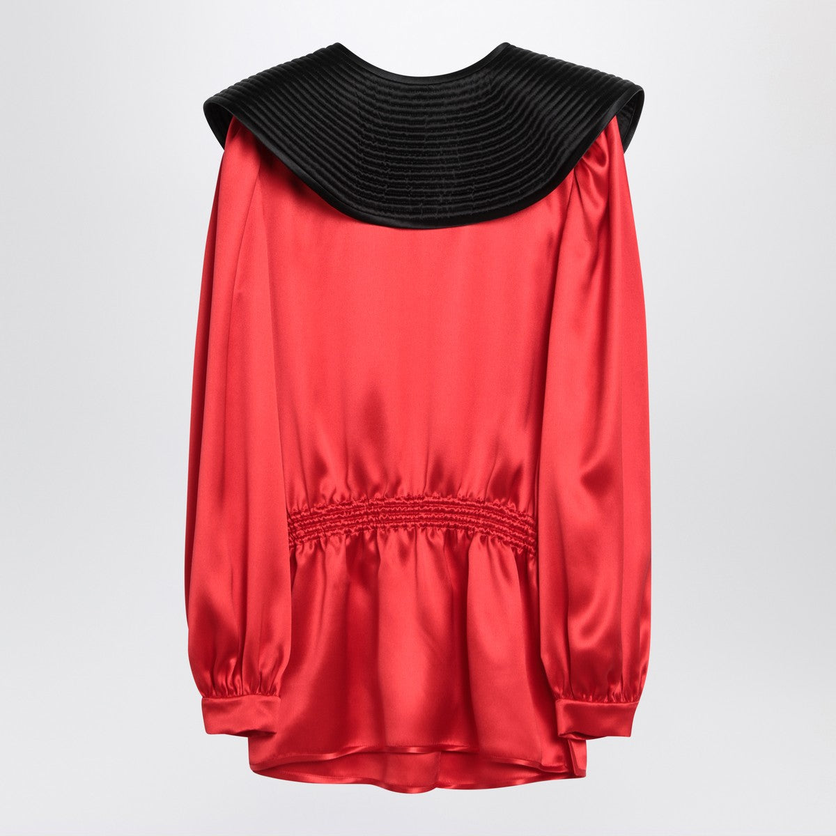 Valentino Red Silk Satin Blouse with Contrasting Black Collar Orange