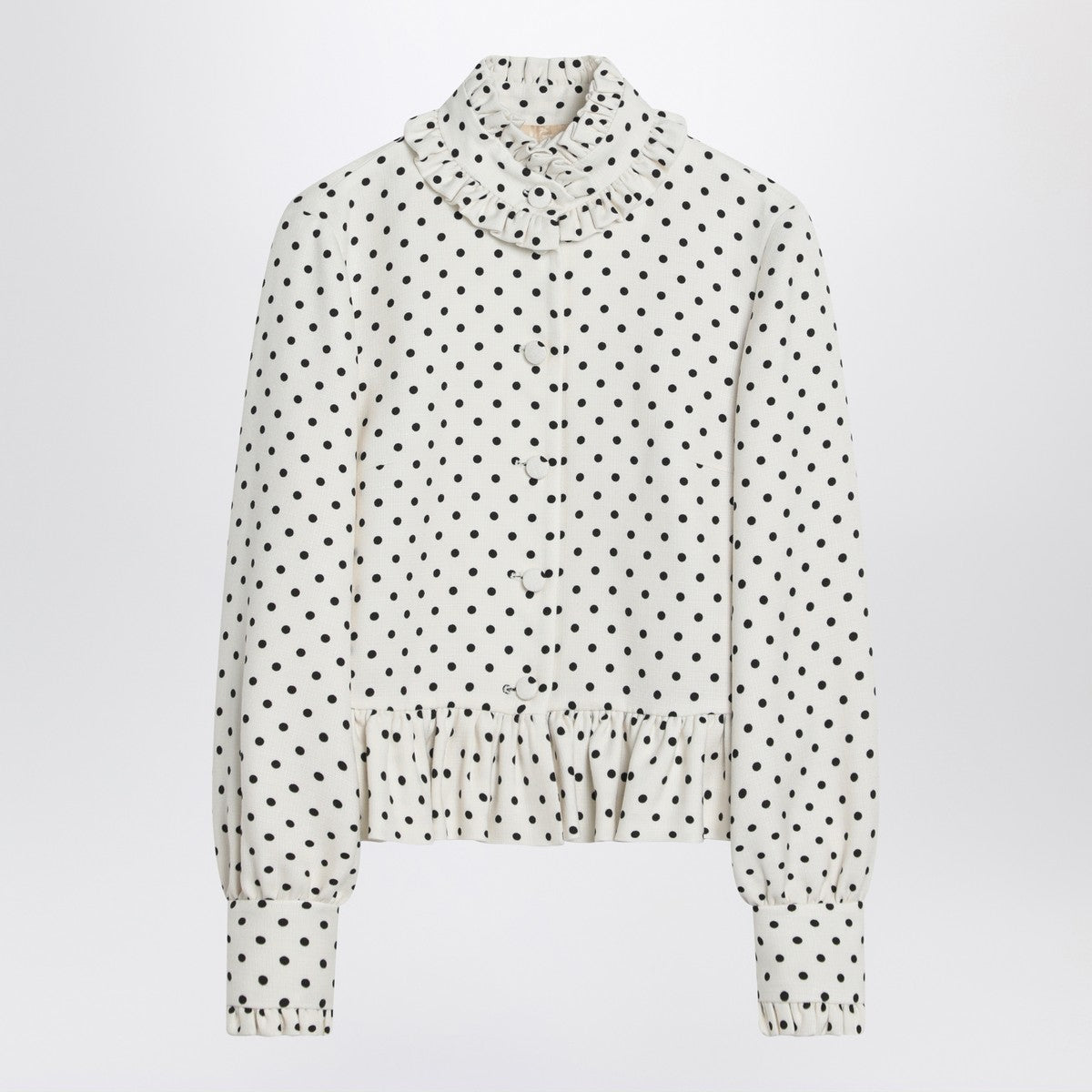 Valentino White Single-Breasted Polka Dot Jacket with Ruffled Hem White
