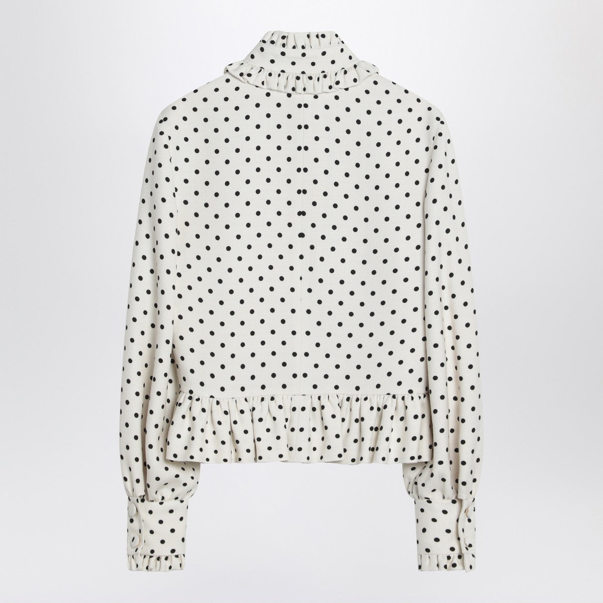 Valentino White Single-Breasted Polka Dot Jacket with Ruffled Hem White