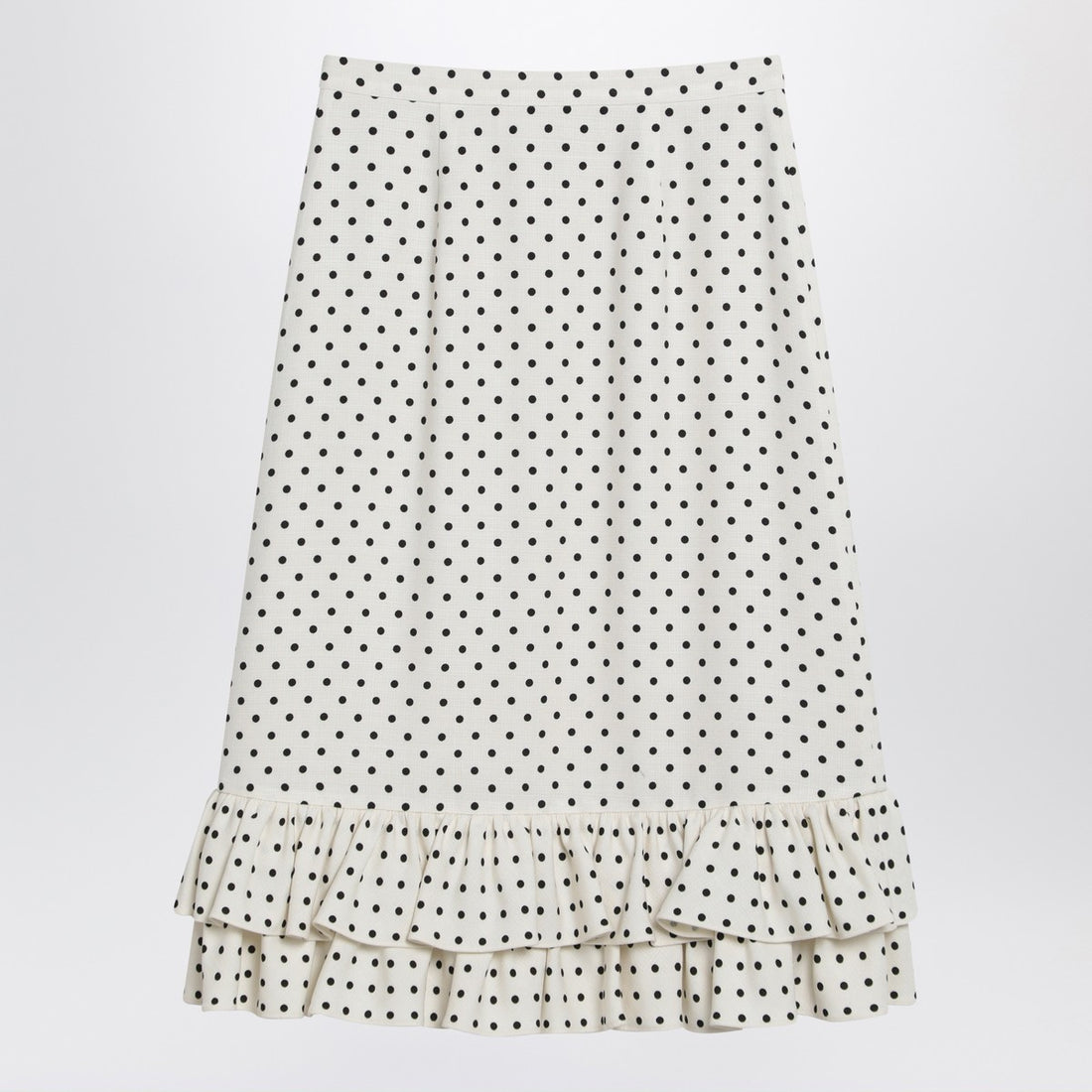 Valentino Ivory Polka-Dot Ruffled Midi Skirt White
