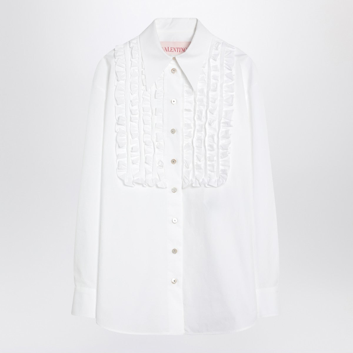Valentino White Cotton Poplin Ruffle-Detail Shirt White