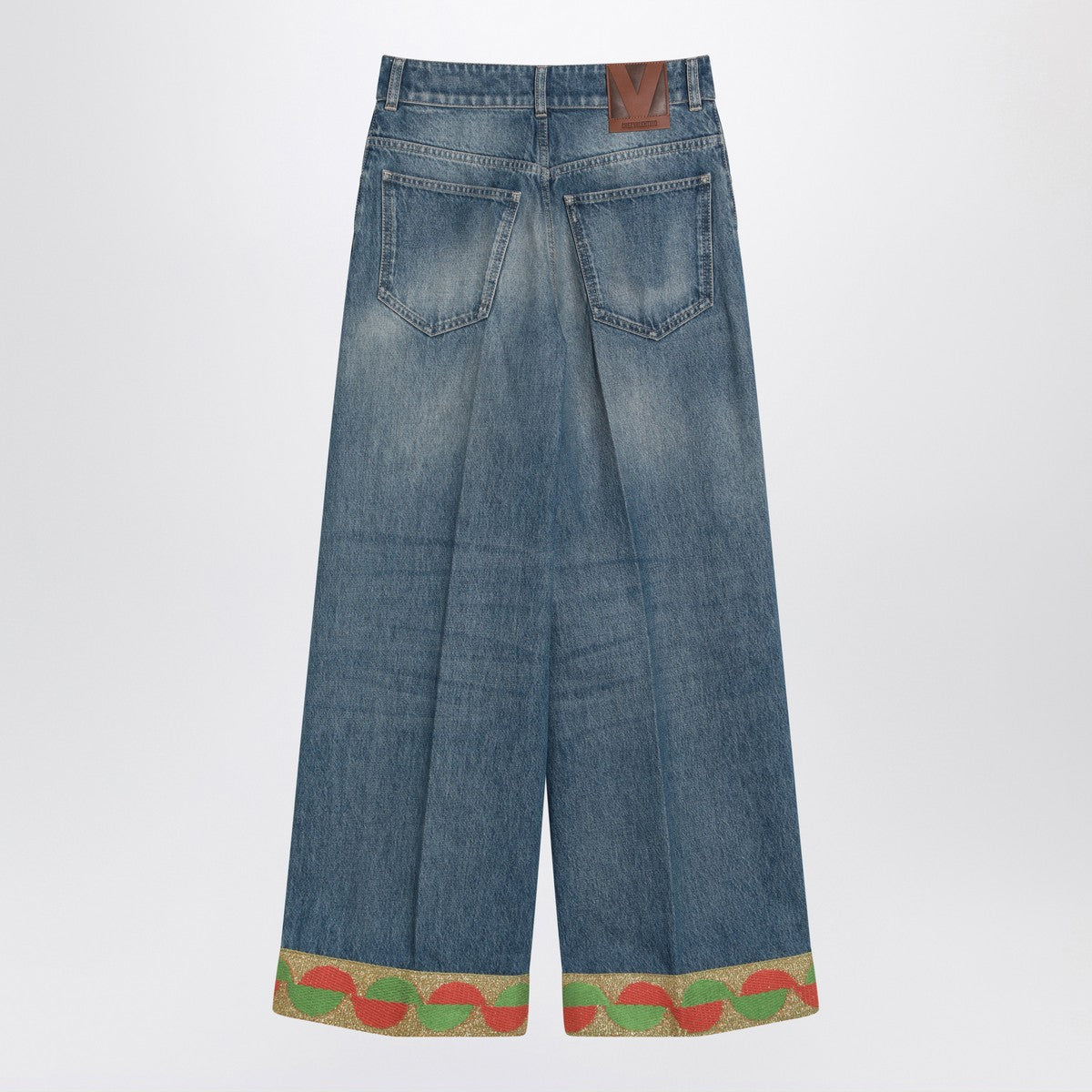 Valentino Blue Washed Jeans with Jacquard Hem Blue