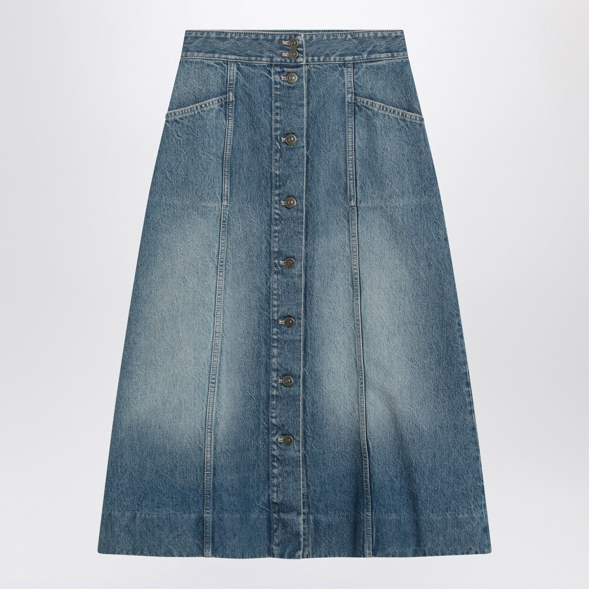 Valentino Washed Denim Midi Skirt Blue