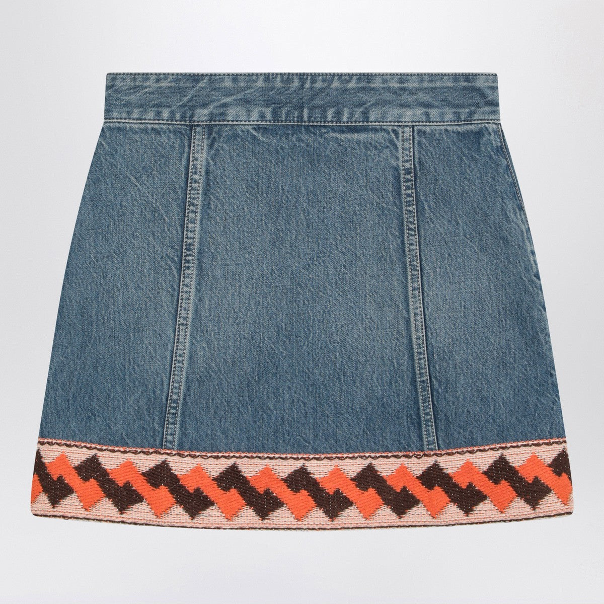 Valentino Denim Mini Skirt with Contrasting Jacquard Trim Blue