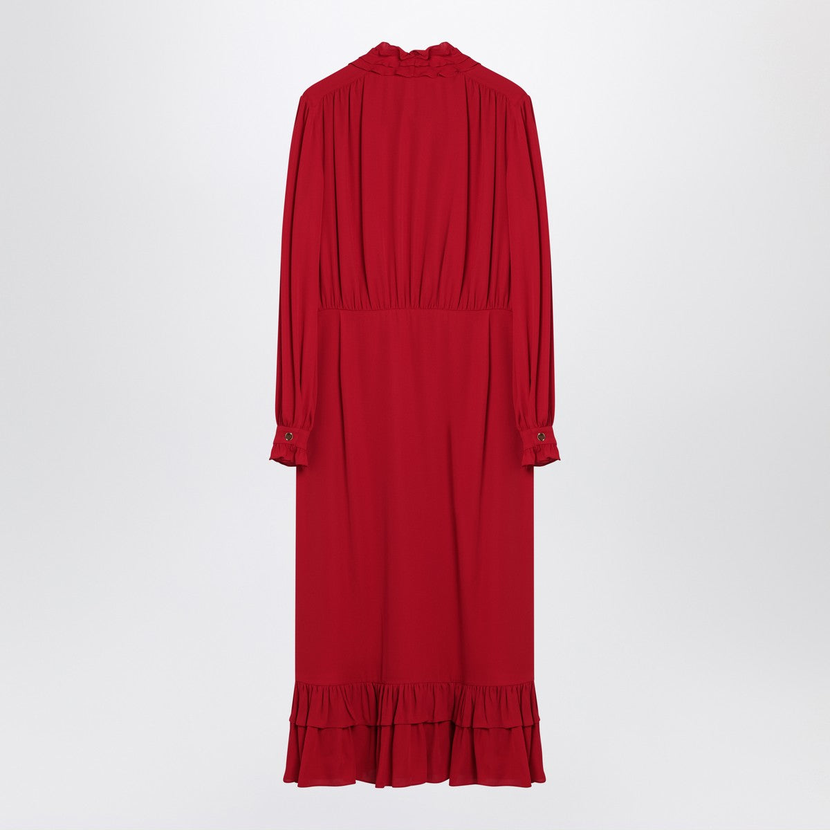Valentino Red Ruffled Silk Midi Dress with Bow Detail Red