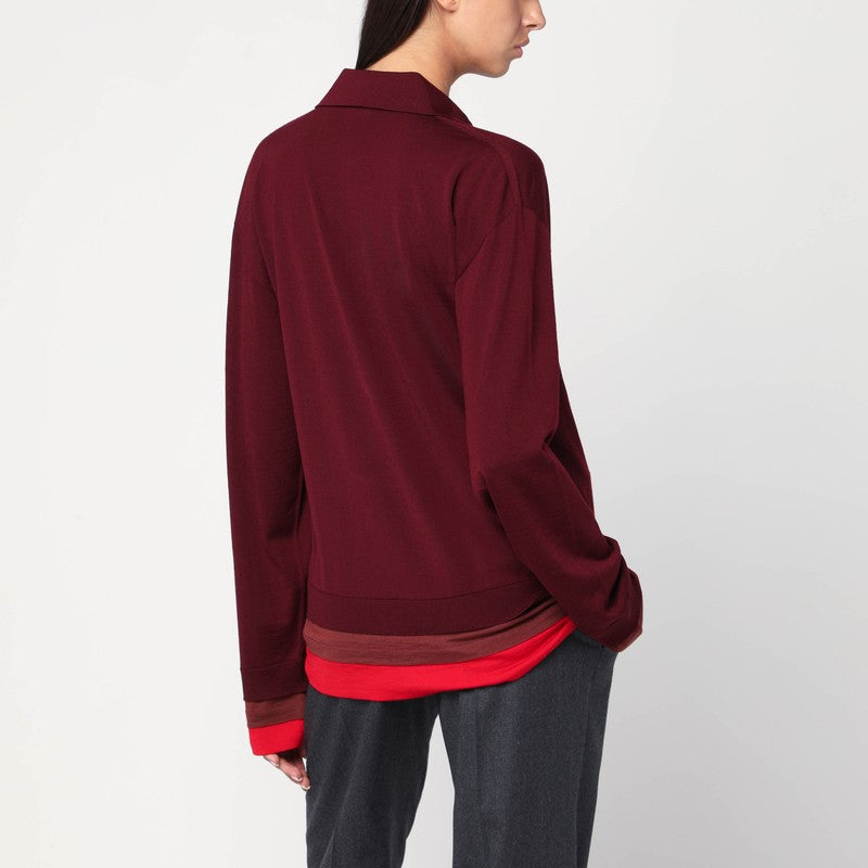 Stella McCartney Layered Virgin Wool Polo-Neck Top Bordeaux Red
