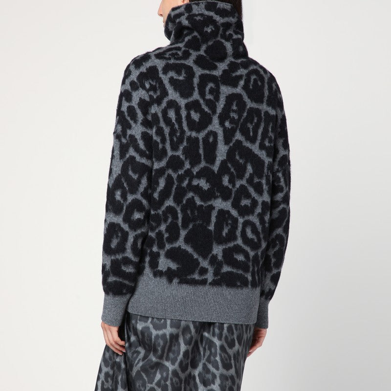Stella McCartney Leopard-Jacquard Wool Turtleneck Sweater Black
