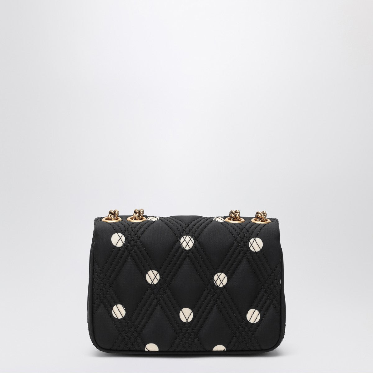 Valentino Garavani Black Quiltie 67 Leather Shoulder Bag with Ivory Polka Dots Black