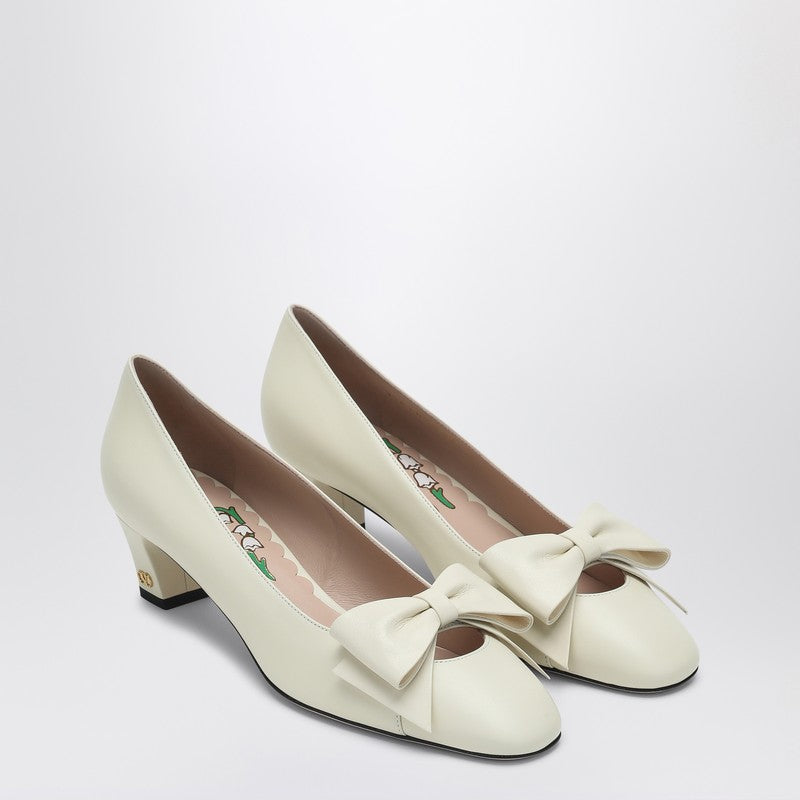 Valentino Garavani Décolleté Bowow Ivory Leather Pumps White