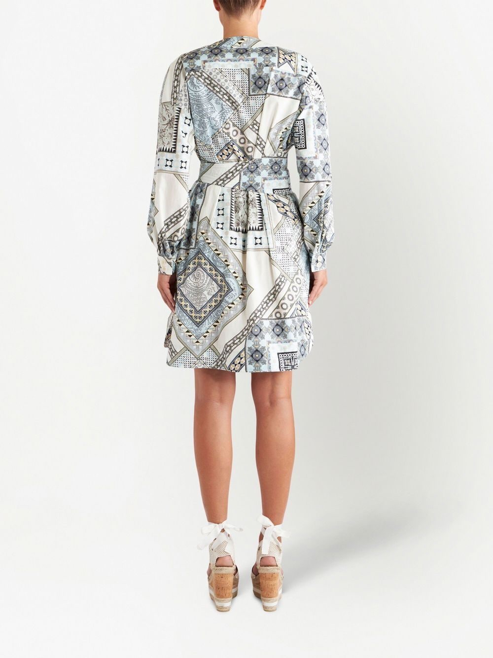 Etro Patchwork Print Belted Midi Dress Clear Blue