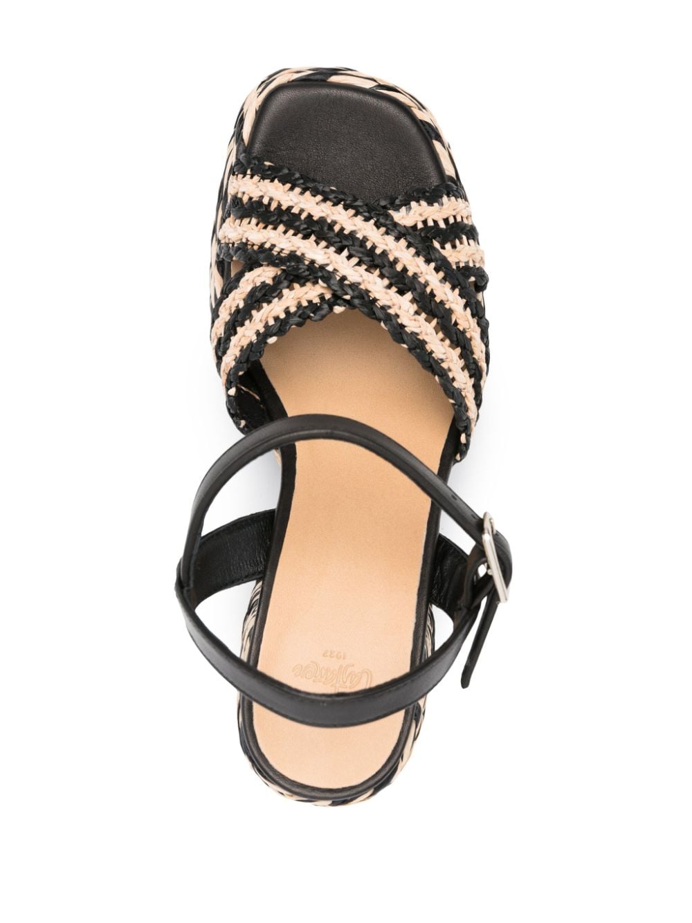 Castaner Interwoven Crossover Strap Block Heel Sandals Black