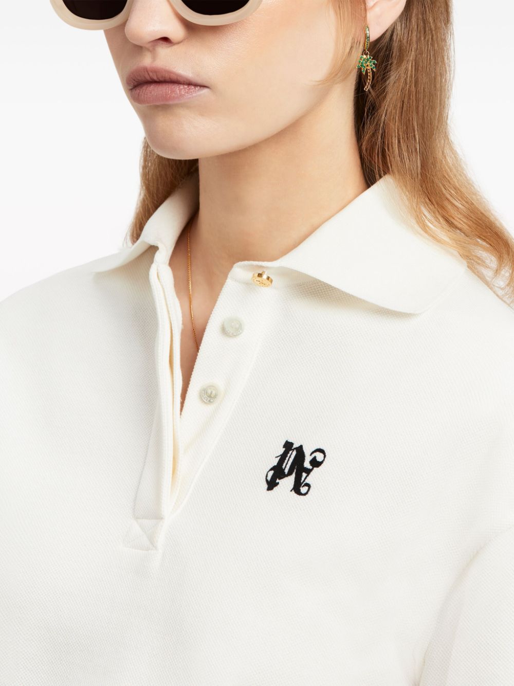 Palm Angels Cropped Logo-Print Polo Shirt White