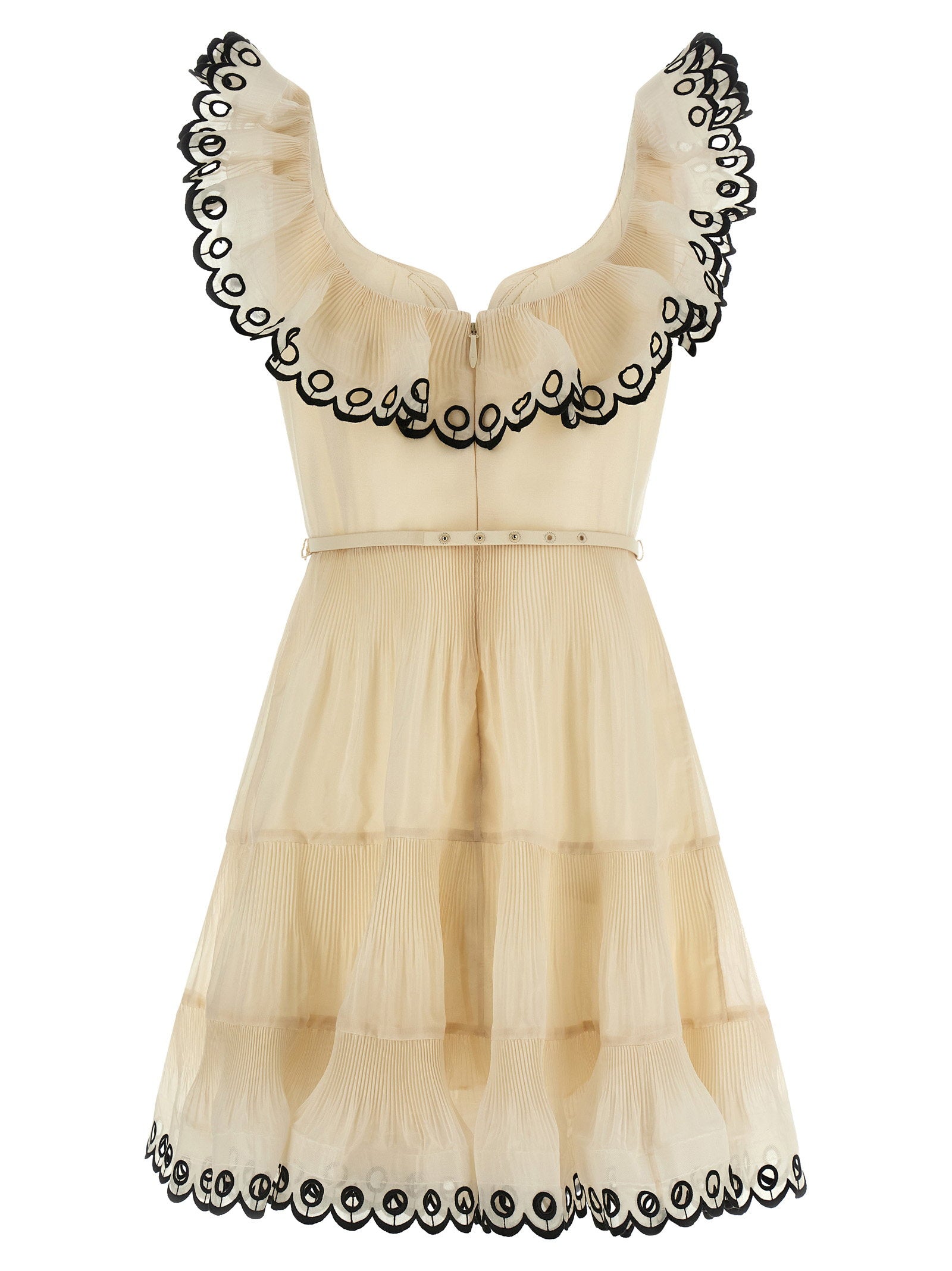 Zimmermann Embroidered Frilled Mini Dress Beige