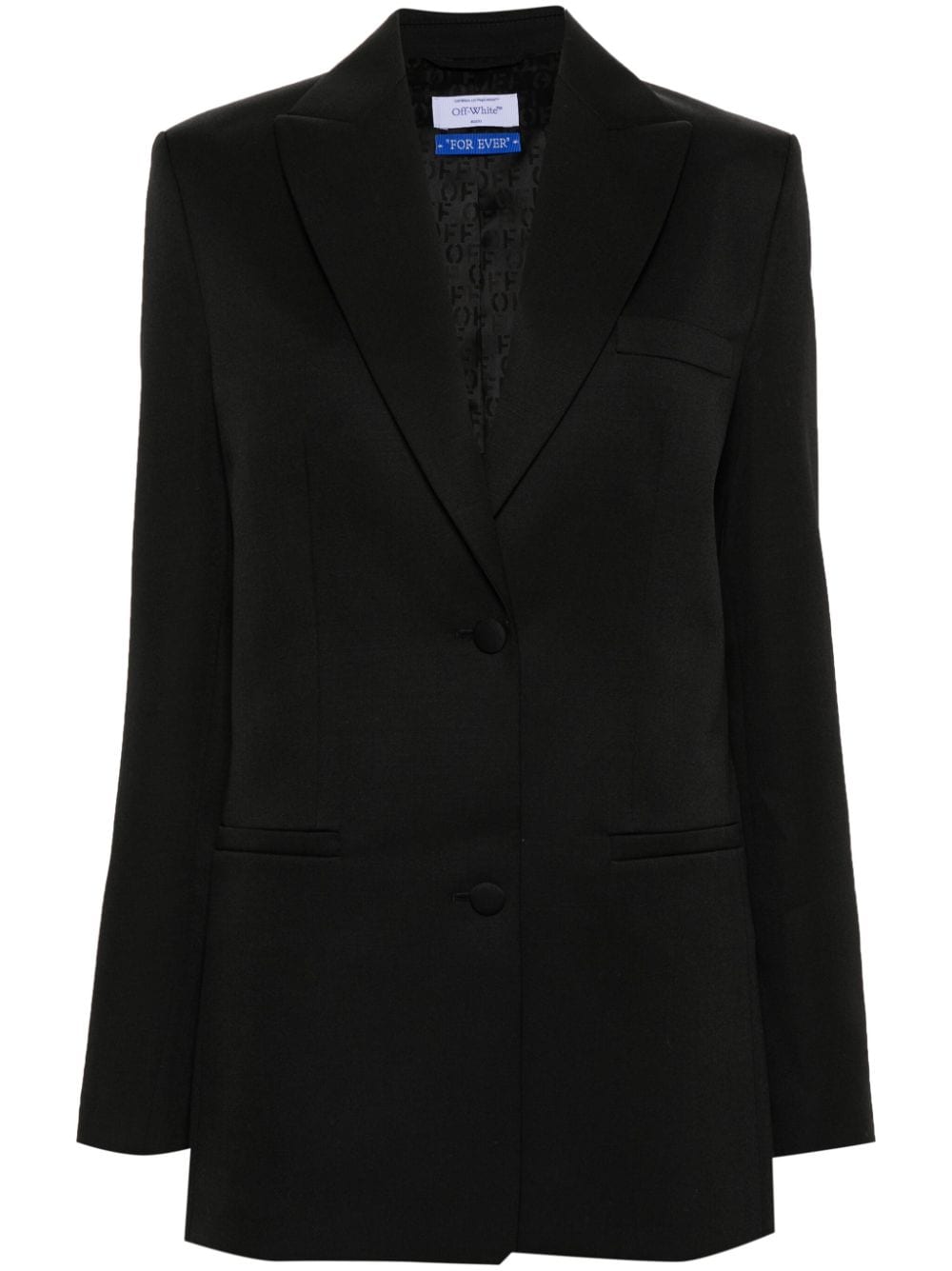 Off White Virgin Wool Embroidered Cuff Blazer Black