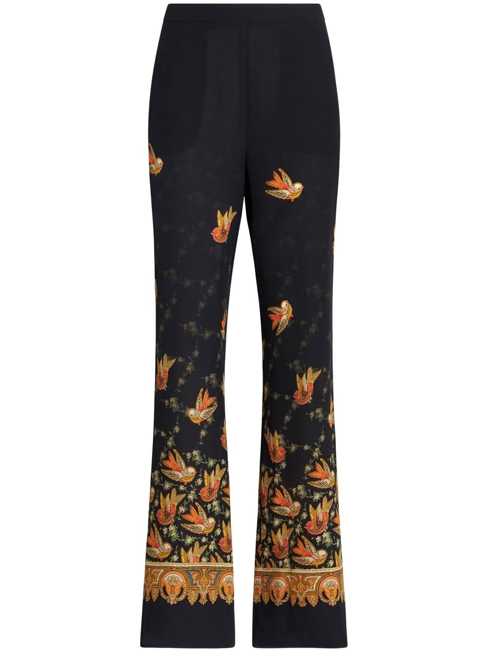 Etro Paisley-Print Straight Silk Trousers Black black