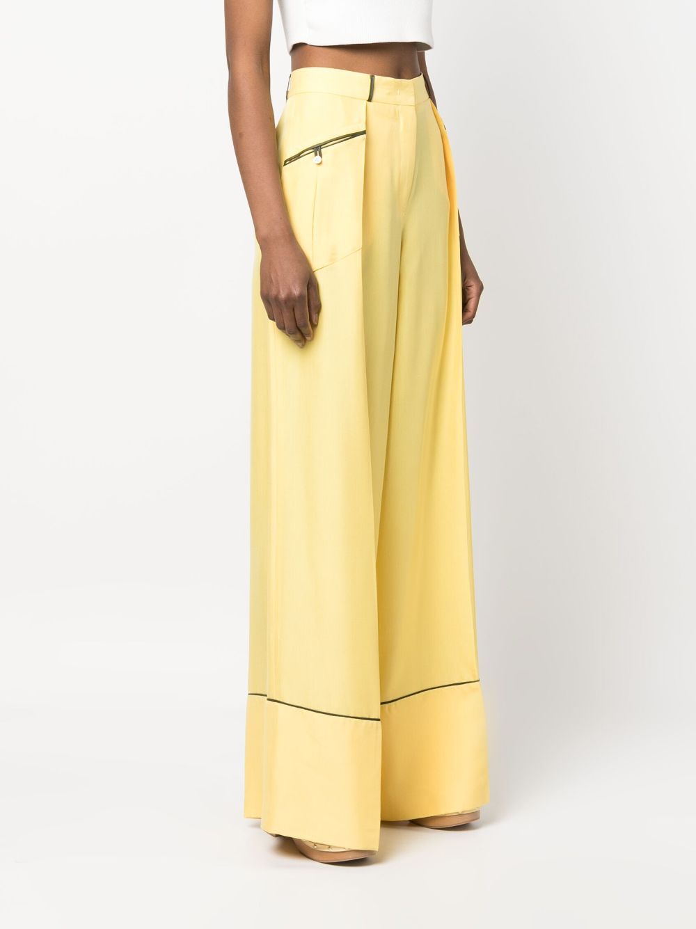 Bally Wide-Leg Silk-Lambskin Contrasting Trim Trousers Yellow