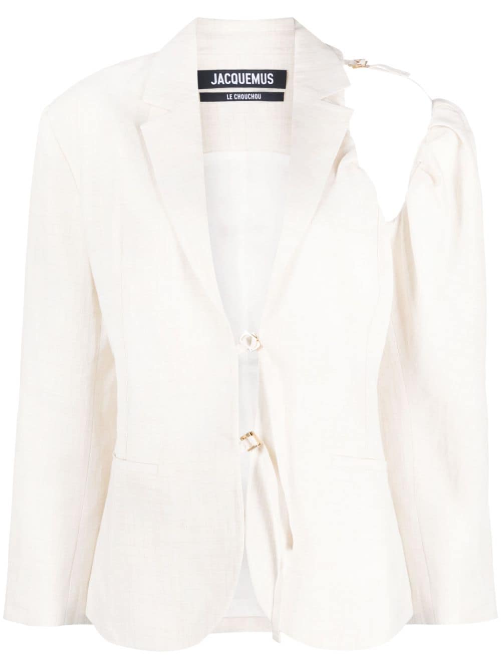 JACQUEMUS Galliga Asymmetric Linen-Blend Blazer White