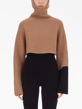 Ferragamo Colour-Block Ribbed Wool-Cashmere Cropped Jumper Beige