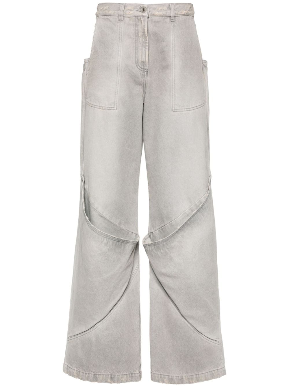 The Attico Wide-Leg Distressed High-Rise Jeans Grey