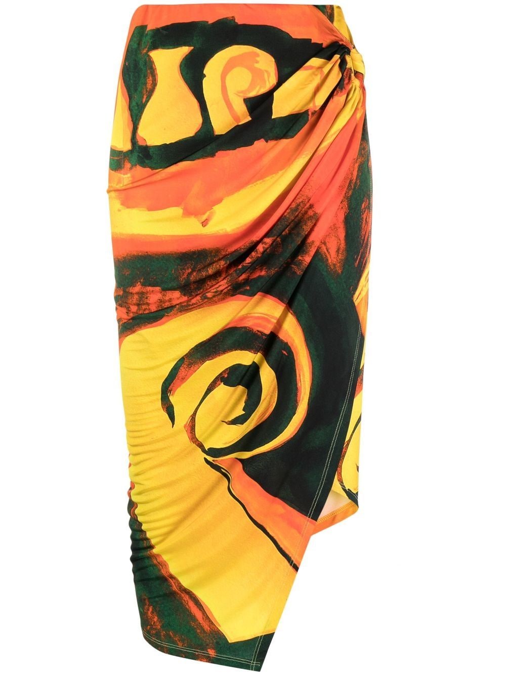 Louisa Ballou Coastline Abstract Print Draped Wrap Skirt MultiColour