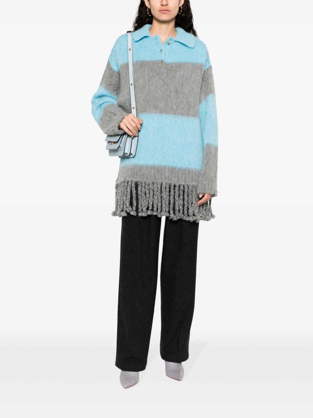 Etro Fringed-Edge Striped Polo Minidress in Clear Blue