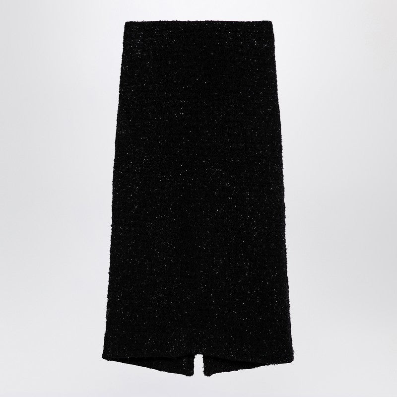 Balenciaga Black Tweed Midi Skirt with Asymmetric Hemline Black