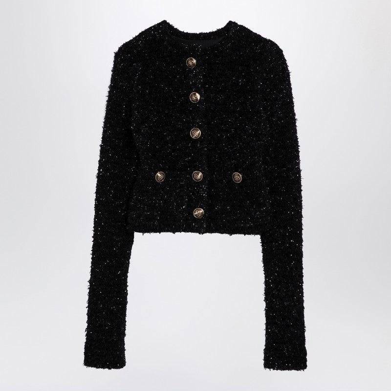 Balenciaga Black Cotton Blend Tweed Cropped Cardigan Black
