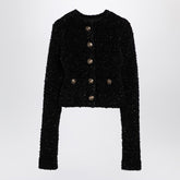 Balenciaga Black Cotton Blend Tweed Cropped Cardigan Black