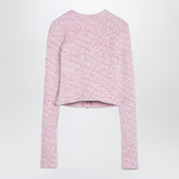 Balenciaga Pink Tweed Cotton Blend Cropped Cardigan with Logo Buttons Pink