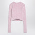 Balenciaga Pink Tweed Cotton Blend Cropped Cardigan with Logo Buttons Pink