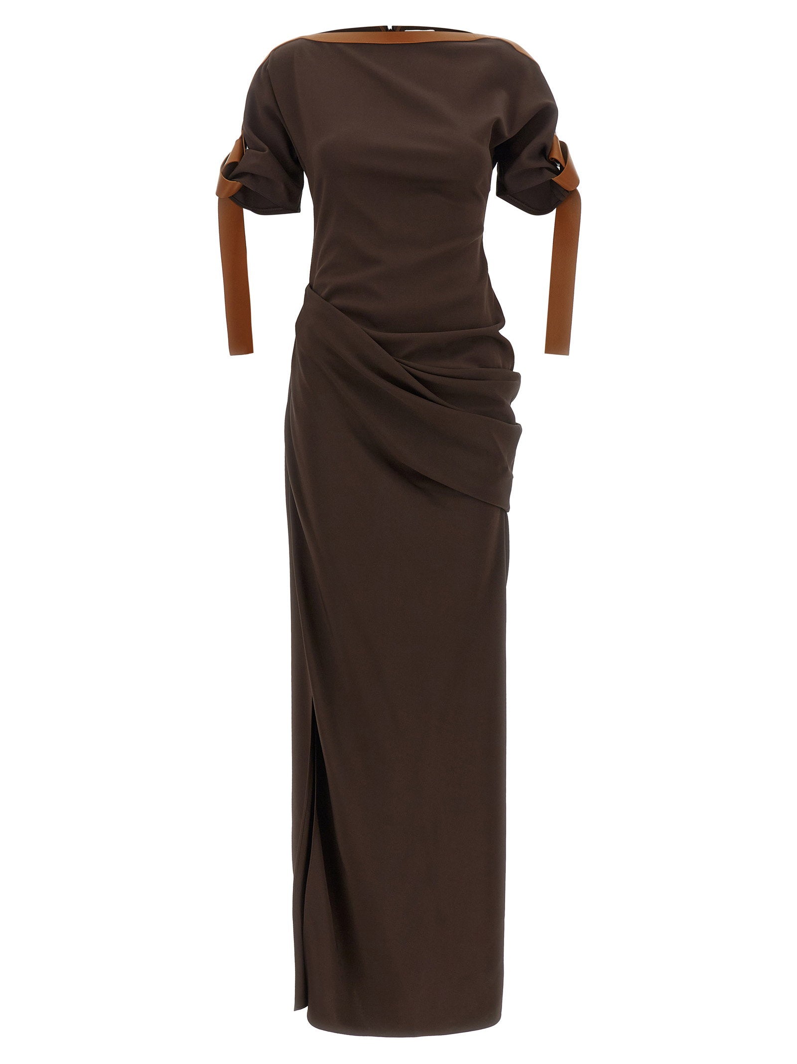 Ferragamo Dress With Leather Straps Brown