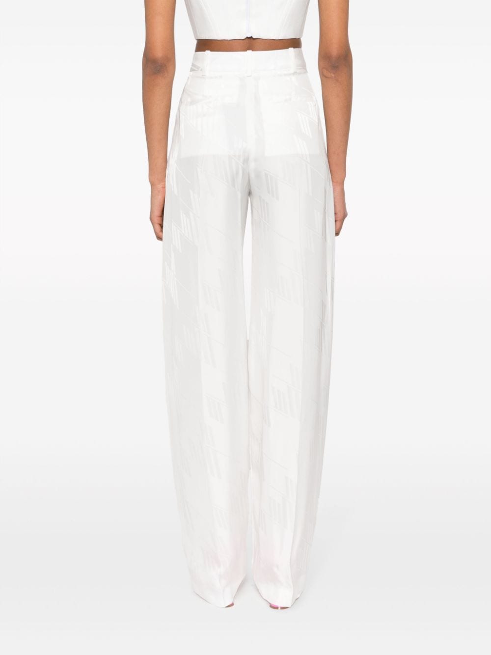 The Attico Satin Jacquard Logo Straight-Leg Trousers White