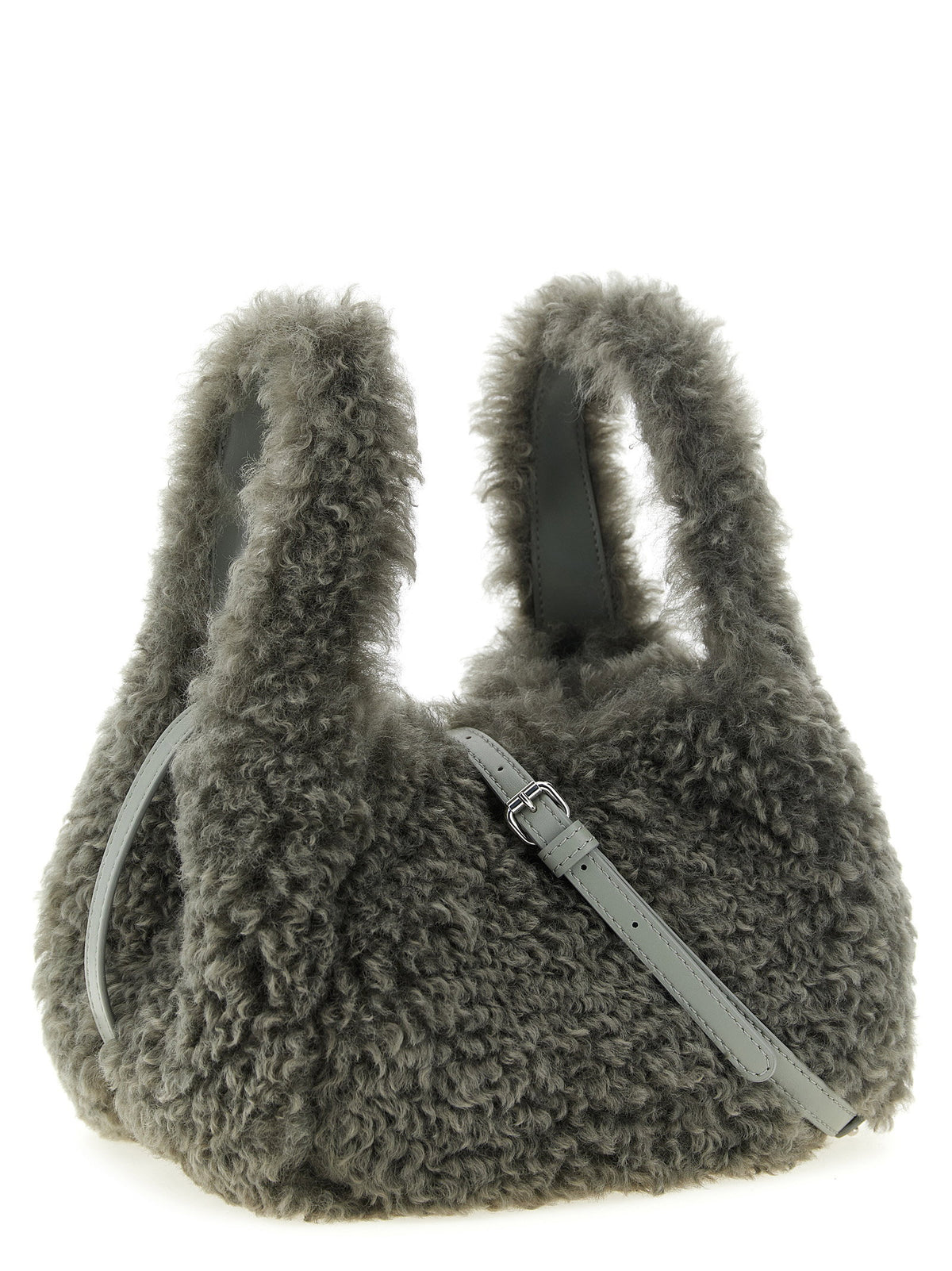 Stella Mccartney Shearling Logo Shoulder Bag Gray
