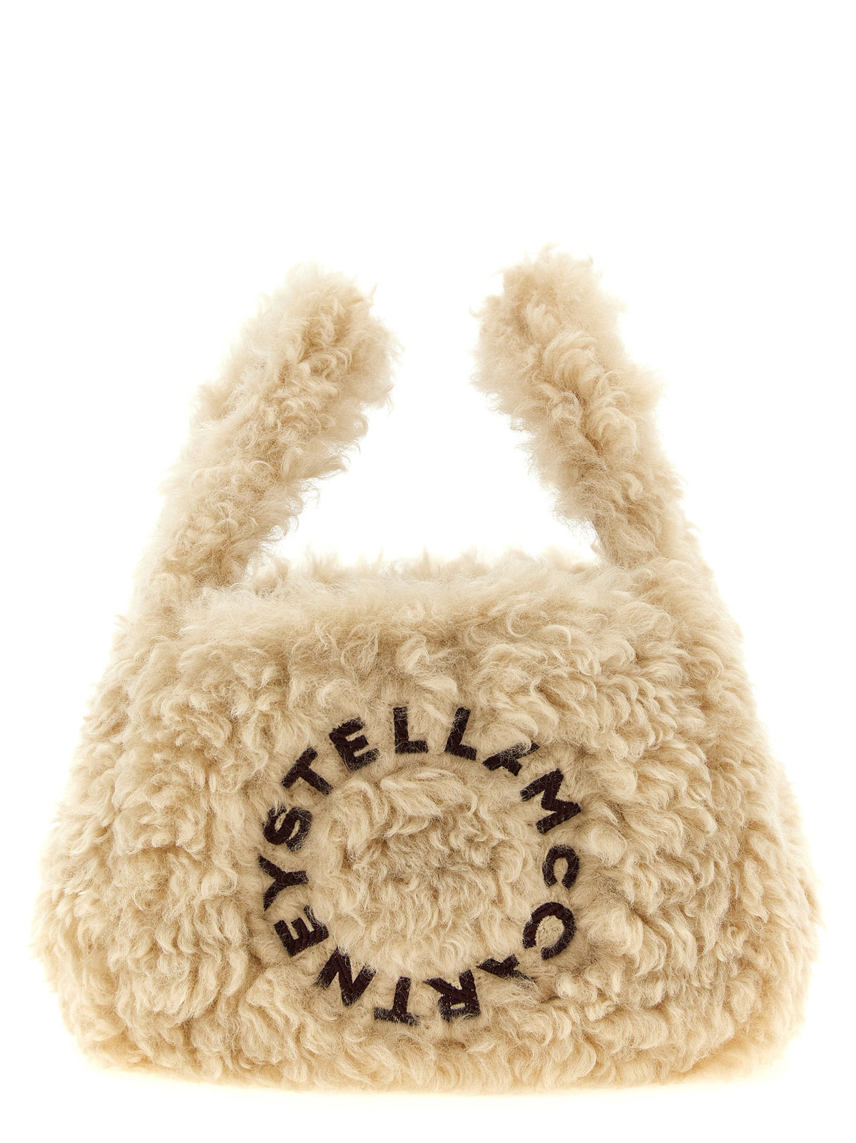 Stella Mccartney Shearling Logo Shoulder Bag Beige