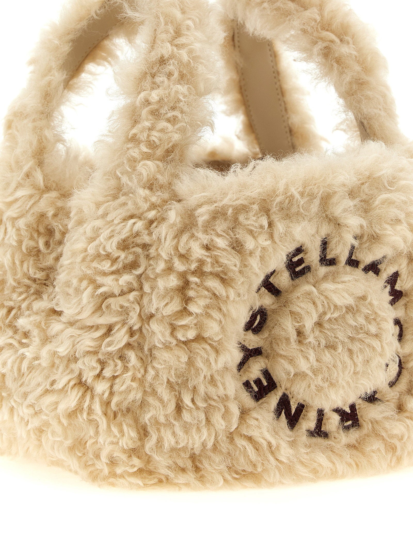 Stella Mccartney Shearling Logo Shoulder Bag Beige