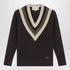Valentino V-Neck Wool Sweater With Beige & Military Green Details Brown