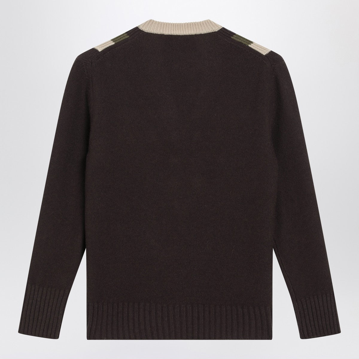 Valentino V-Neck Wool Sweater With Beige & Military Green Details Brown