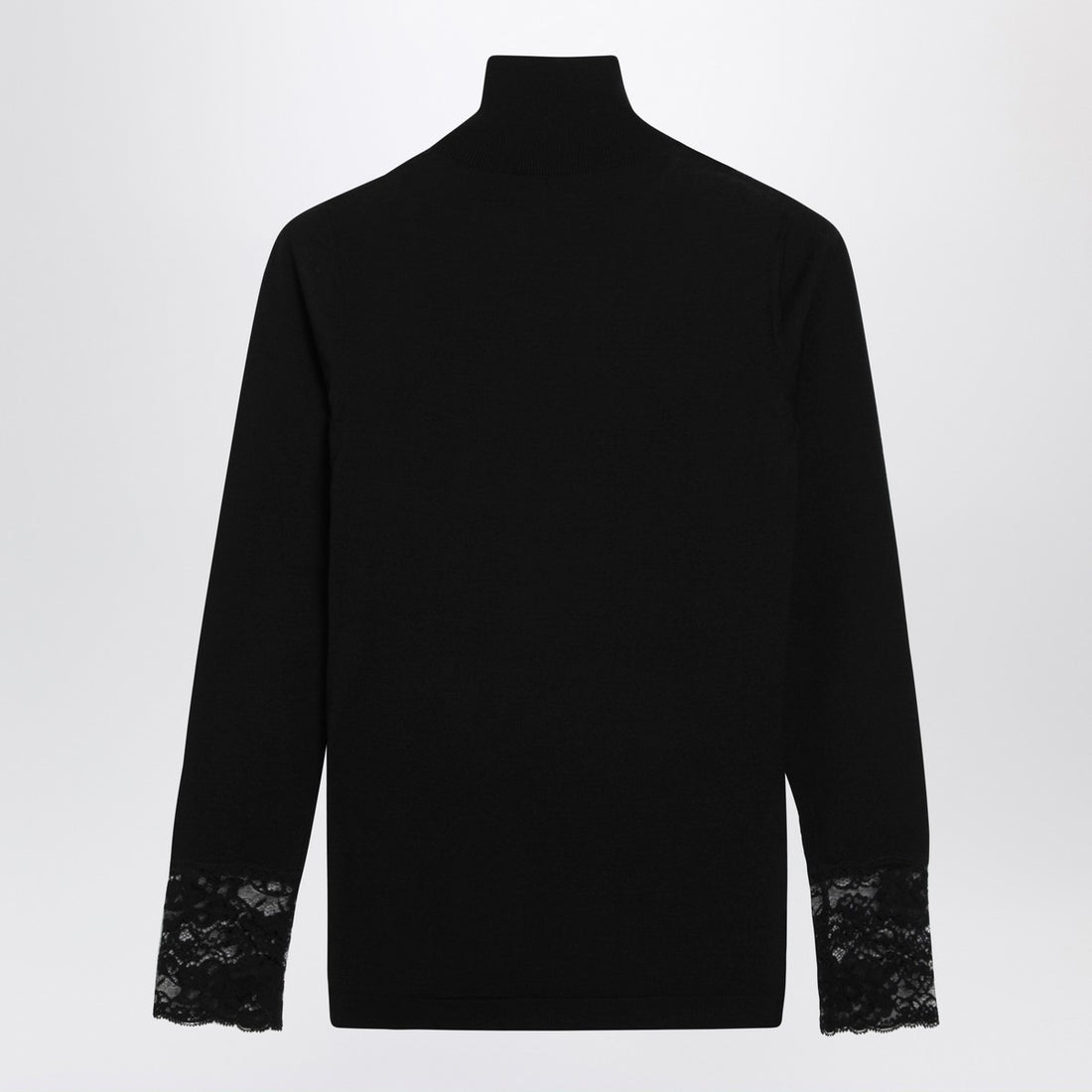 Valentino Black Wool Top with Lace Inserts Black