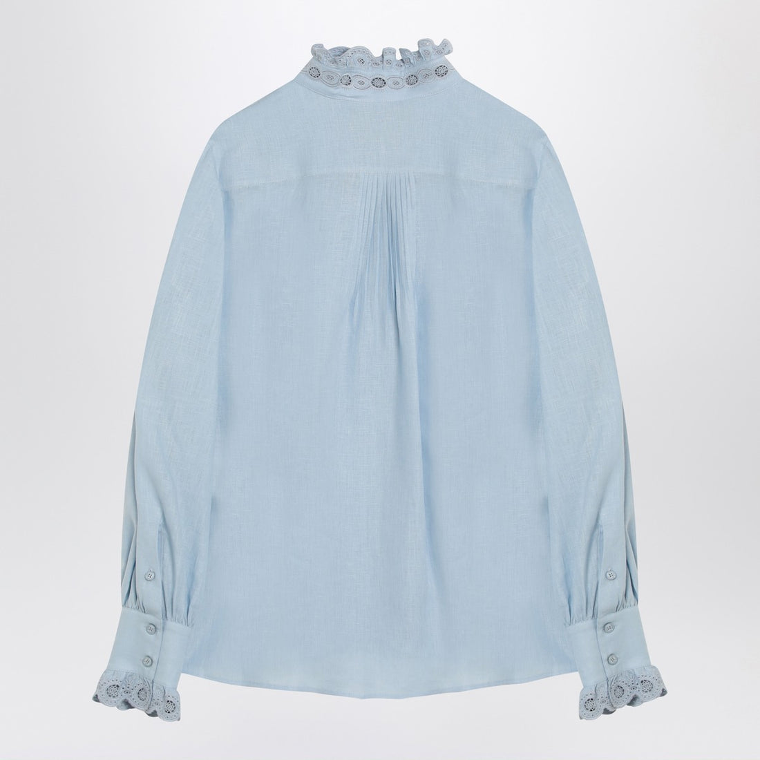 Valentino Light Blue Linen Shirt with Ruffles Blue