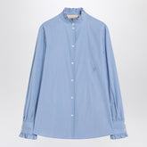 Valentino Light Blue Striped Cotton Poplin Shirt with Ruffle Collar light blue