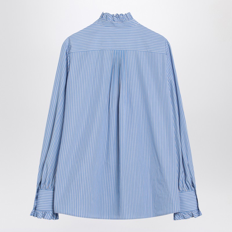 Valentino Light Blue Striped Cotton Poplin Shirt with Ruffle Collar light blue