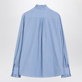 Valentino Light Blue Striped Cotton Poplin Shirt with Ruffle Collar light blue