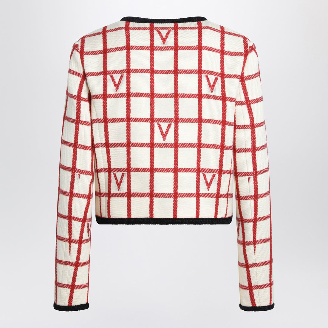 Valentino Ivory Wool-Blend Jacket with Contrasting Vlogo Check Pattern Multicolor