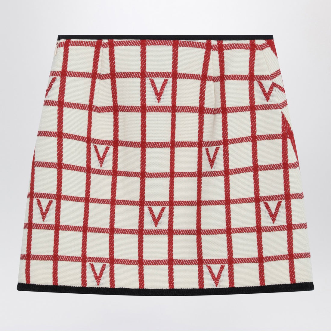 Valentino Ivory Check Vlogo Pattern Wool-Blend Skirt Multicolor